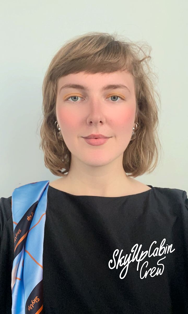 AR mask draft with warm eyeshadow, blush and the uniform scarf
