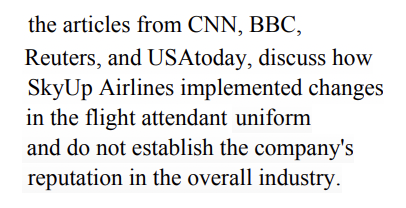 USCIS: articles from CNN, BBC, Reuters and USA Today about the SkyUp uniform do not establish the company's reputation